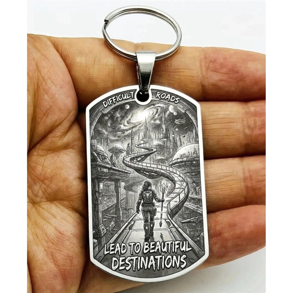 Difficulty Road Find Beautiful Destination Reminder Life Cute Stainless Keychain